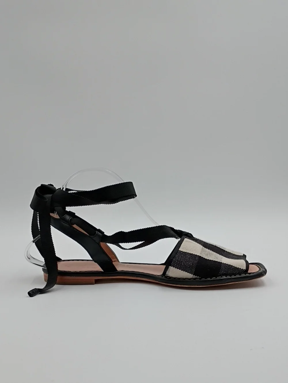 Kate Spade Maggie Ankle Strap Sandals Flats Gingham Checkered 9 Coastal Garden